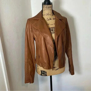 Tan Faux Leather Bomber Jacket Women’s Extra Small